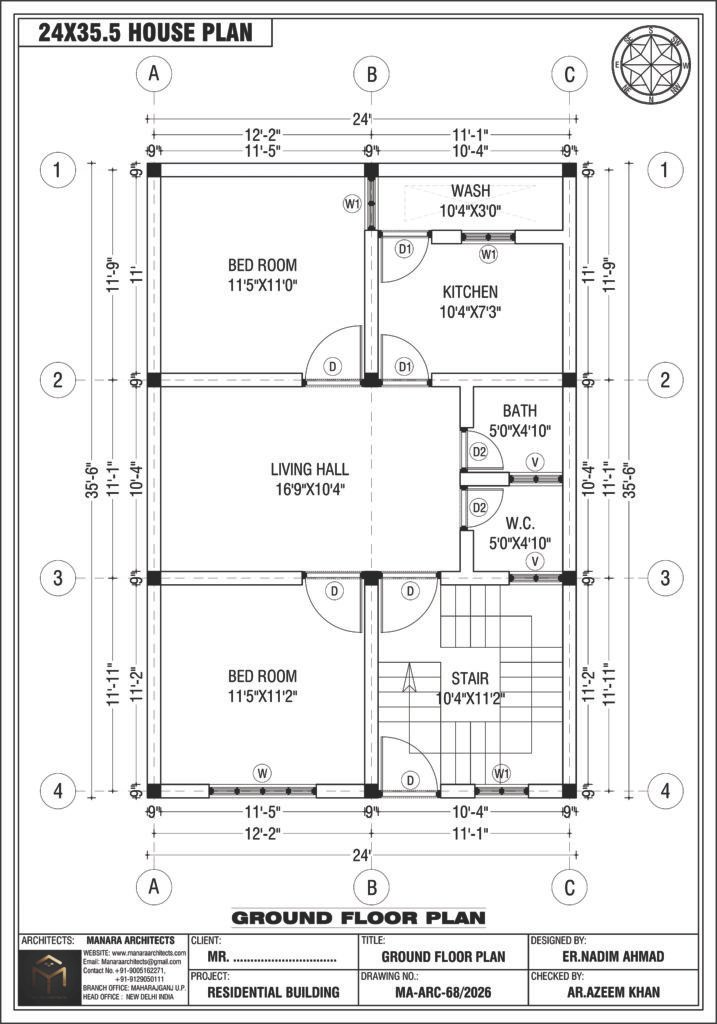 24x35.5 house plan 2 bedroom 842 sq ft small home floor plan layout