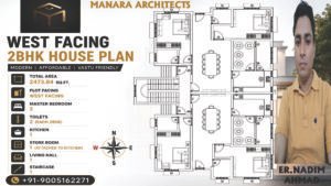 2BHK house plan with 2 bedrooms, kitchen, living room, bathroom and modern floor layout design