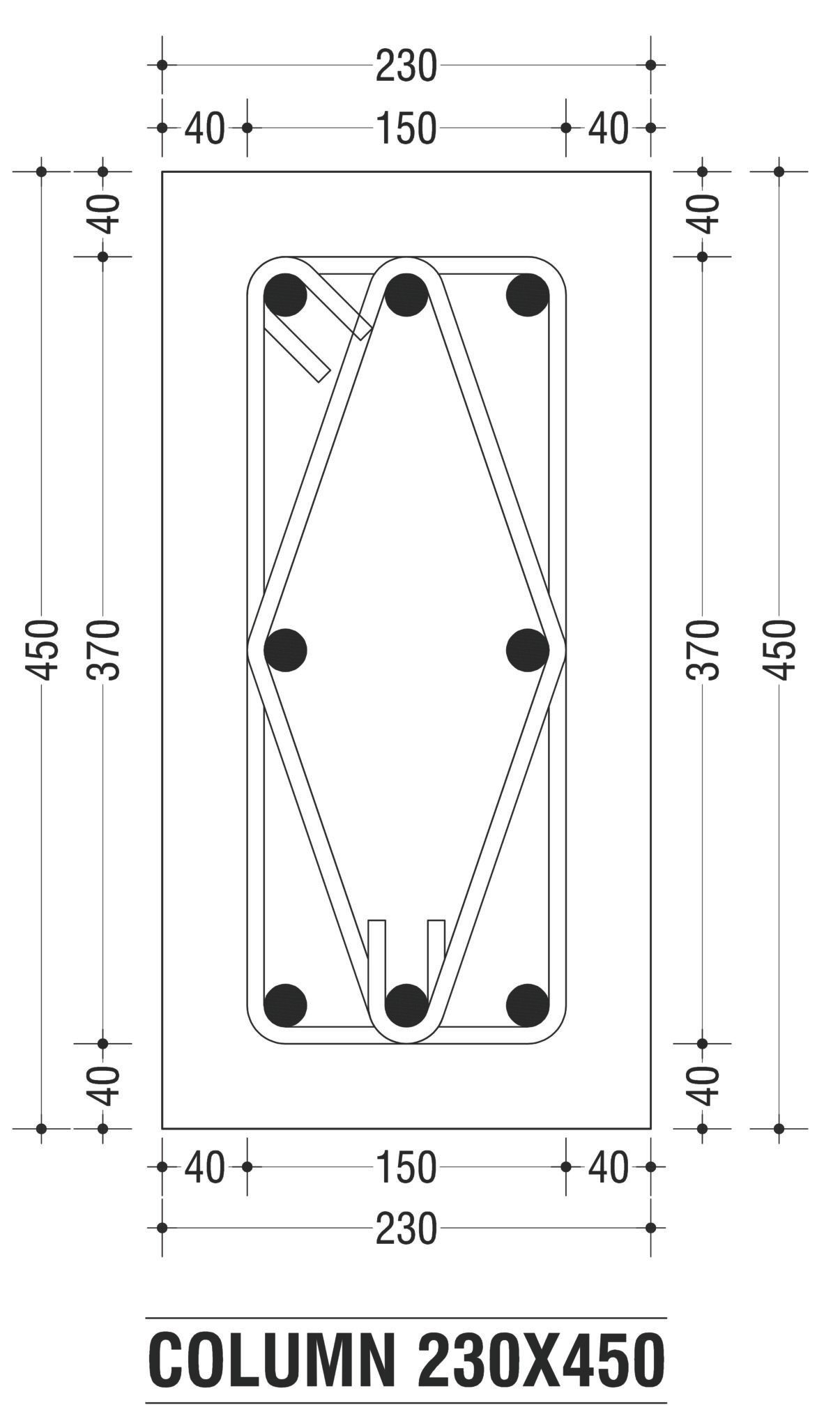 230x450 mm column CAD block DWG for AutoCAD