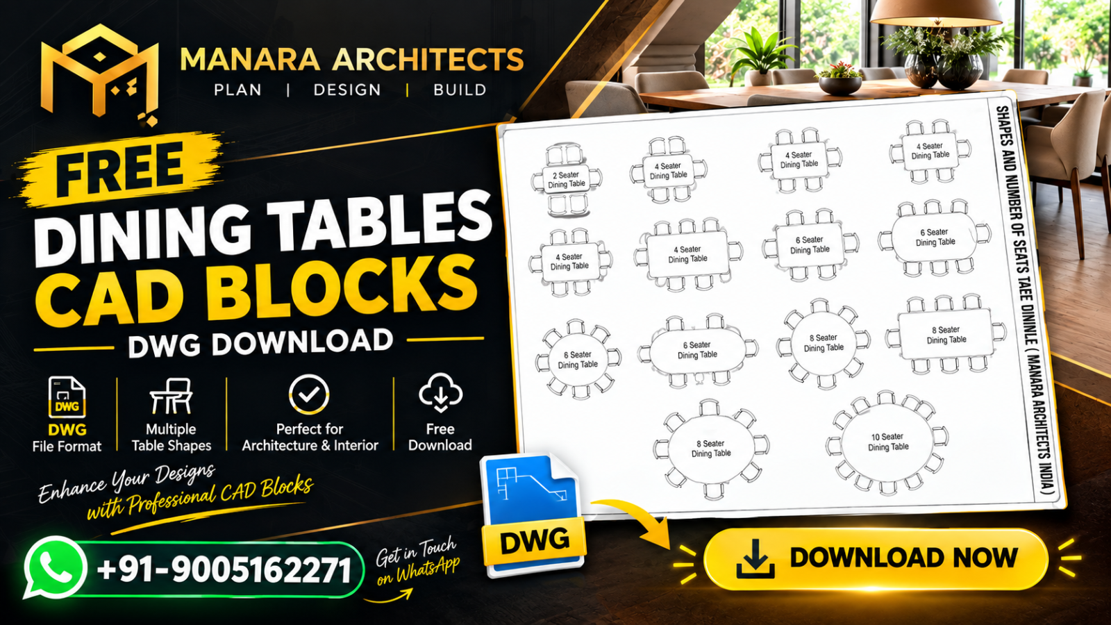 Free Dining Tables CAD Blocks DWG file download